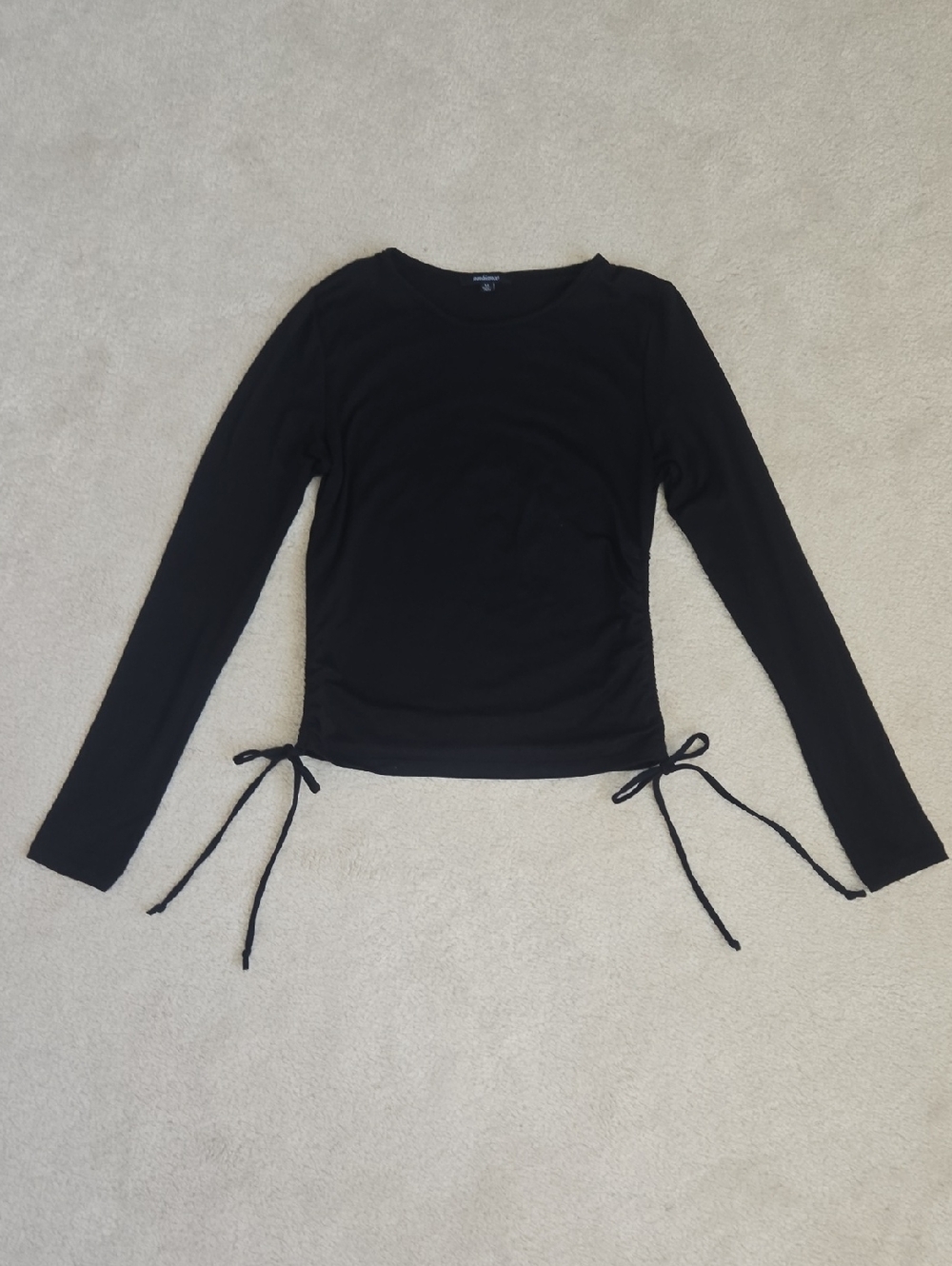 Ambiance Black Long-Sleeve Scrunch-Tie Top